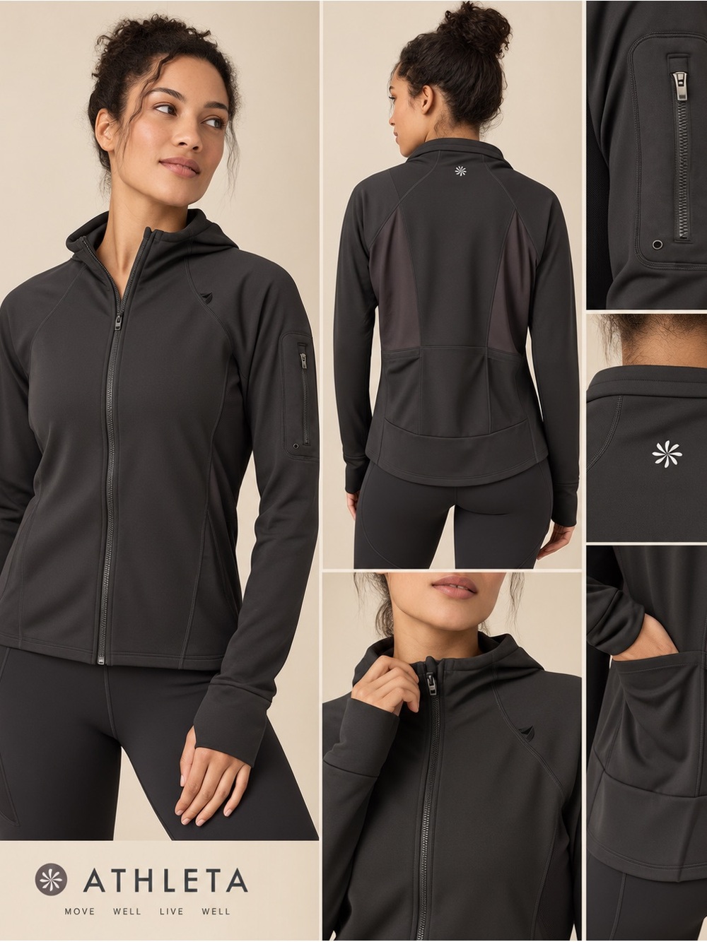 Athleta Black Full-Zip Hooded Active Jacket 🍁